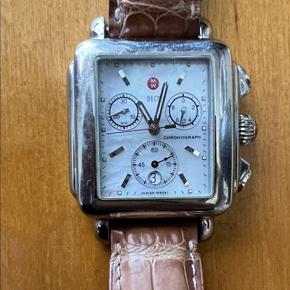 Michele early 2000s Deco, Chronograph with Alligator Leather Strap